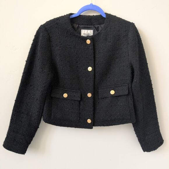 Abercrombie Fitch Collarless Tweed Jacket Black Size Medium - Picture 3 of 8